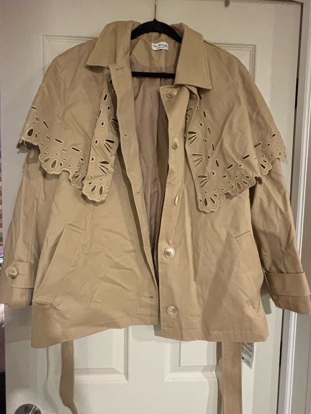 Miss Selfridge Beige Eyelet Cape Trench Coat